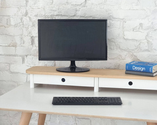 JUBI 109 cm monitorstandaard met lades, wit essen