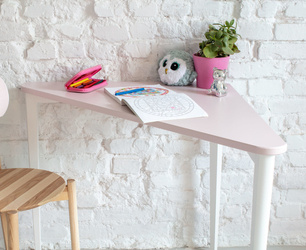 NAJA Corner Desk W114 x L85 x H75cm White Legs Dusky Pink