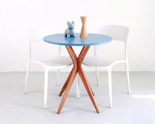 JUBI Small Round Table diam. 70cm Oak Gentle Blue