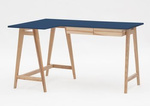 LUKA Bureau d'angle en bois de frêne L 135cm x P 85cm / Bleu marine côté gauche