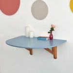 Table murale rabattable demi-ovale KLAPP 75×100 cm Bleu Doux Chêne