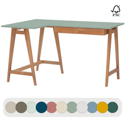 Bureau d'angle LUKA L 135cm x P 85cm Chêne | Vert Sauge | Côté Gauche