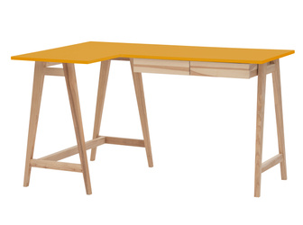 LUKA Bureau d'angle en bois de frêne L135 x P85cm genêt jaune côté gauche