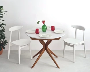 Table à Manger Ronde Extensible JUBI 90cm Blanc Pieds en Chêne