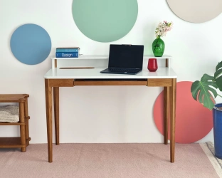 Bureau Ashme avec tiroir clavier, Chêne, blanc
