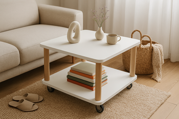 ASHME Table basse à roulettes 64x64cm Blanc