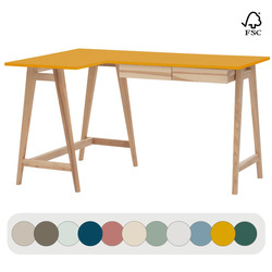 LUKA Bureau d'angle en bois de frêne L135 x P85cm genêt jaune côté gauche