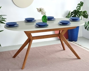 Uitschuifbare ovale eettafel Biju Eik Krijtwit