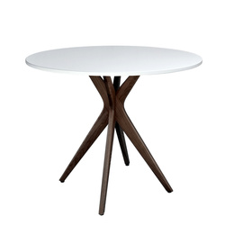 Table à manger ronde JUBI 80cm Blanc | Pieds en noyer
