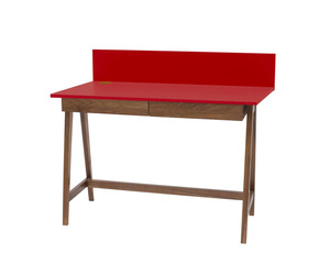 LUKA Bureau 110x50cm avec tiroir Chêne / Rouge