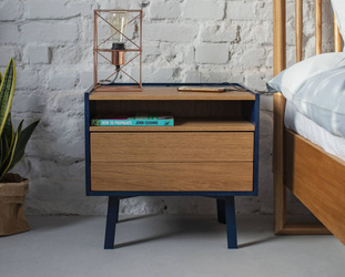 DIAMOND 2 Drawer Bedside Table - 50x40x47cm - Oak / Navy Blue