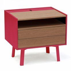 DIAMOND 2 Drawer Bedside Table - 50x40x47cm - Oak / Red