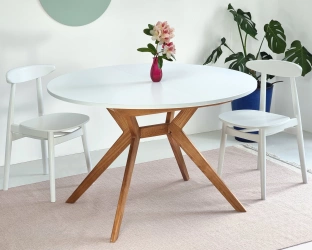 Ronde uitschuifbare eettafel 110 cm Biju Wit Eik