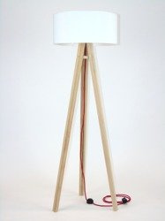 WANDA Lampadaire en bois de frêne 45x140cm - Abat-jour blanc / rouge