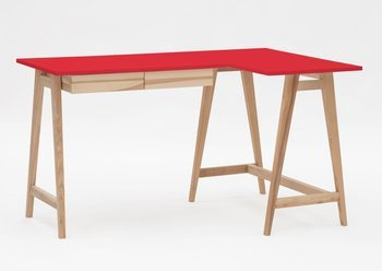 LUKA Bureau d'angle en bois de frêne L 135cm x P 85cm / Rouge côté droit