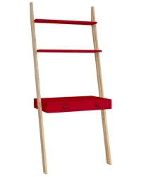 LENO Ladder Shelf Desk 79x183cm - Ashwood / Red