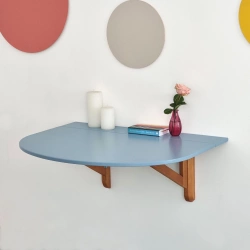 Half Oval Drop Down Wall Table KLAPP 75x100cm Gentle Blue Oak