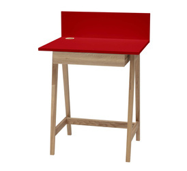 LUKA Bureau en bois de frêne 65x50cm avec tiroir / Rouge