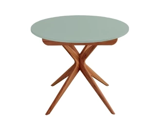 Round Extendable Dining Table JUBI 90cm Sage Green Oak Legs