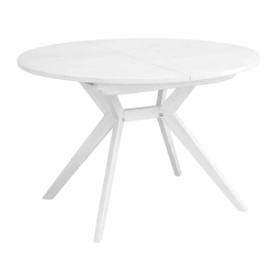 Table à manger ronde extensible 110 cm Biju frêne teinté blanc