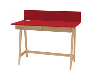 LUKA Bureau en bois de frêne 110x50cm avec tiroir / Rouge