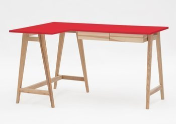 LUKA Bureau d'angle en bois de frêne L 135cm x P 85cm / Rouge côté gauche