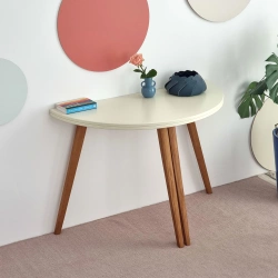 Uitschuifbare halve maan tafel MAWI Ø 110 cm, Krijtwit, eiken