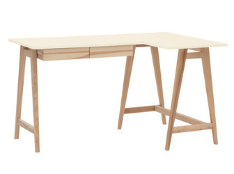 LUKA Corner Desk W135cm x D85cm, Right Side, Chalk White, Ashwood