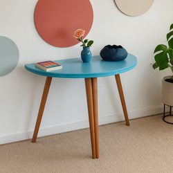 Table demi-lune extensible MAWI diamètre 120 cm, Turquoise, chêne