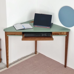 ASHME Corner Desk 114x85cm Keyboard Drawer Oak Sage Green