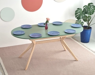 Uitschuifbare ovale eettafel Biju Salie Groen Essenhout