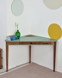 Corner Desk Ashme 114x85x85cm Oak Sage Green